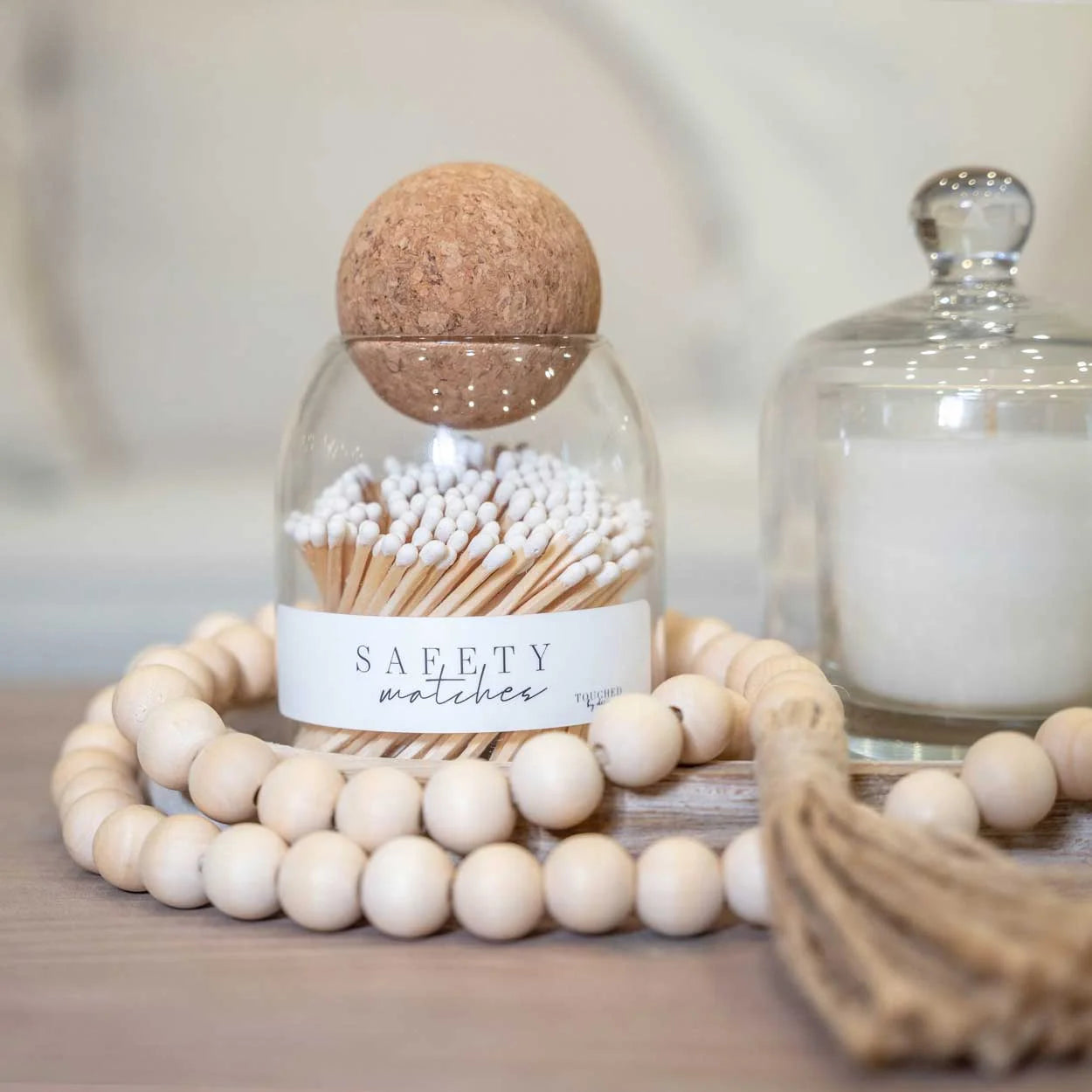 Glass Match Jar with White Tip Matches