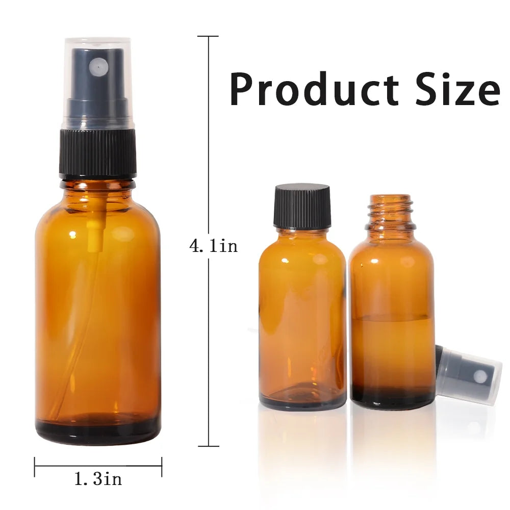 1oz Amber Glass Spray Bottles for Essential Oils, Small Empty Spray Bottle, Fine Mist Spray (12 Pack)
