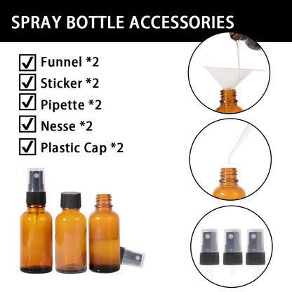 1oz Amber Glass Spray Bottles for Essential Oils, Small Empty Spray Bottle, Fine Mist Spray (12 Pack)