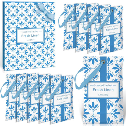 SCENTORINI Fresh Linen Scented Sachet, 14 Packs Long-Lasting Air Freshener Bags for Drawers, Closets, Cars