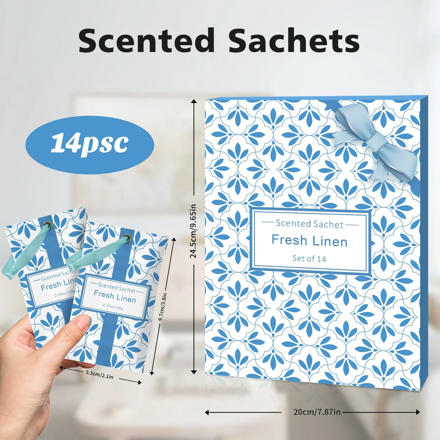 SCENTORINI Fresh Linen Scented Sachet, 14 Packs Long-Lasting Air Freshener Bags for Drawers, Closets, Cars