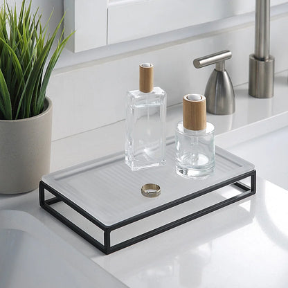 Ribbed Glass and Metal Tray