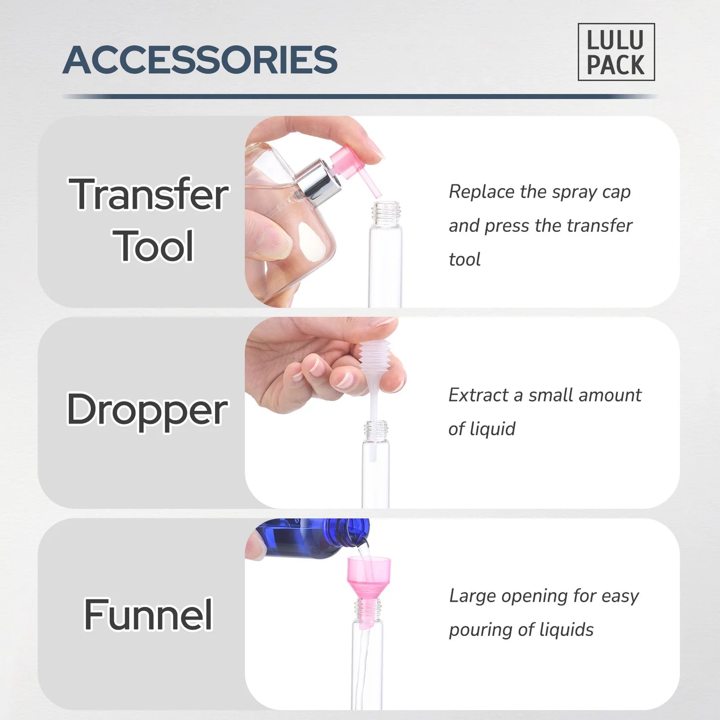 LULU pack Refillable Travel Perfume Spray Bottles